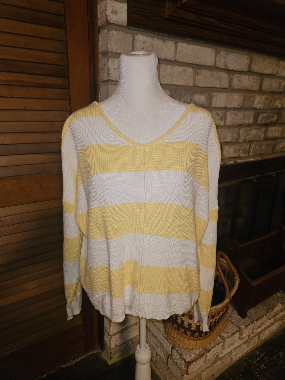 Pink Republic Yellow & White Striped V-Neck Pullover